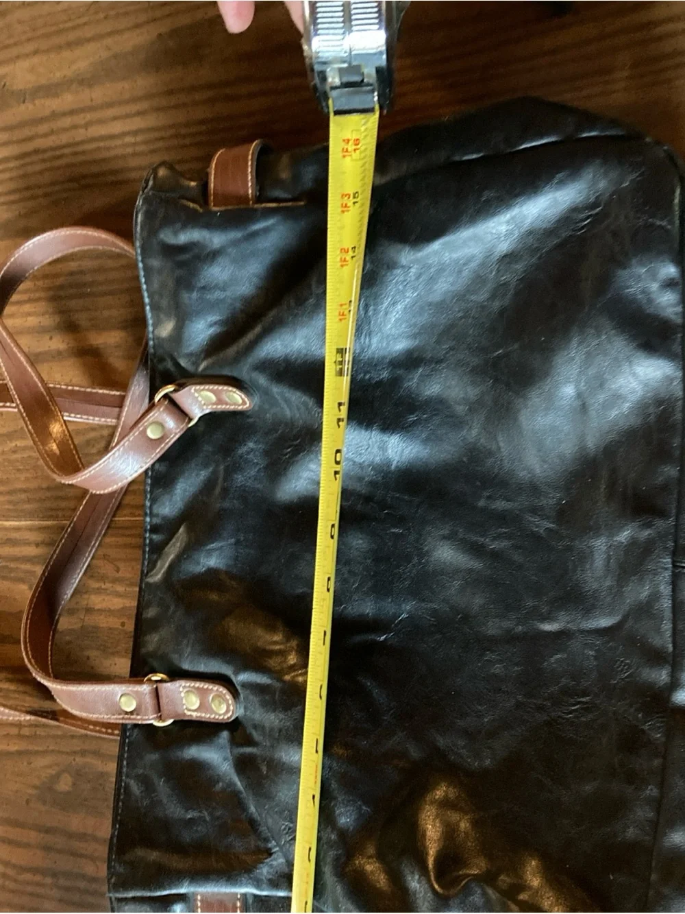 Intake 80-90s capezio Black Leather Tote hobo shoulder bag with Brown Straps